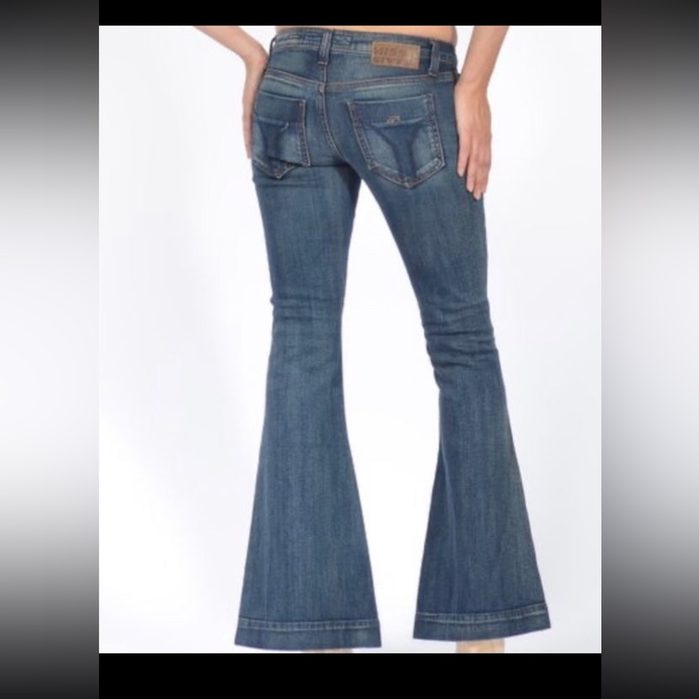 Miss sixty Super flare blue denim jeans pants NWt big bell bottoms 32”
